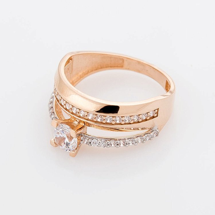 Золота каблучка з фіанітами к04899 - 2 Золота каблучка з фіанітами к04899 від ювелірного магазину Онікс - 2