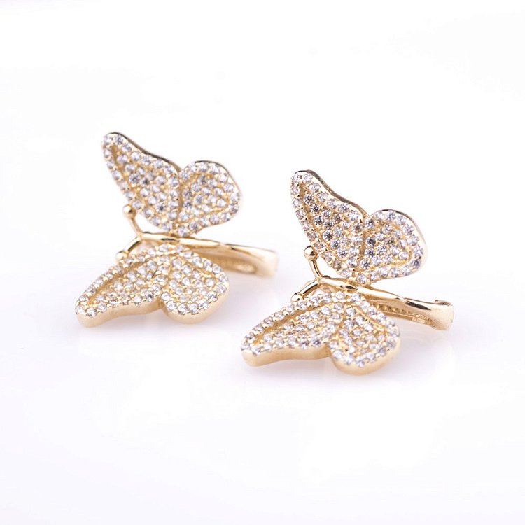 Золотые серьги "Бабочки" с фианитами с03669 от ювелирного магазина Оникс