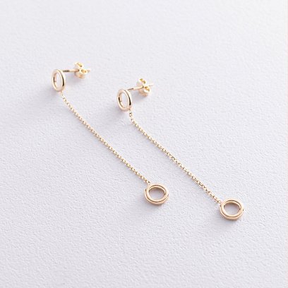 Сережки "Кружечки" на ланцюжку в жовтому золоті с07231 №2