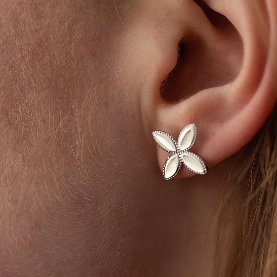 Серьги - пусеты "Клевер" в белом золоте с08481 №4
