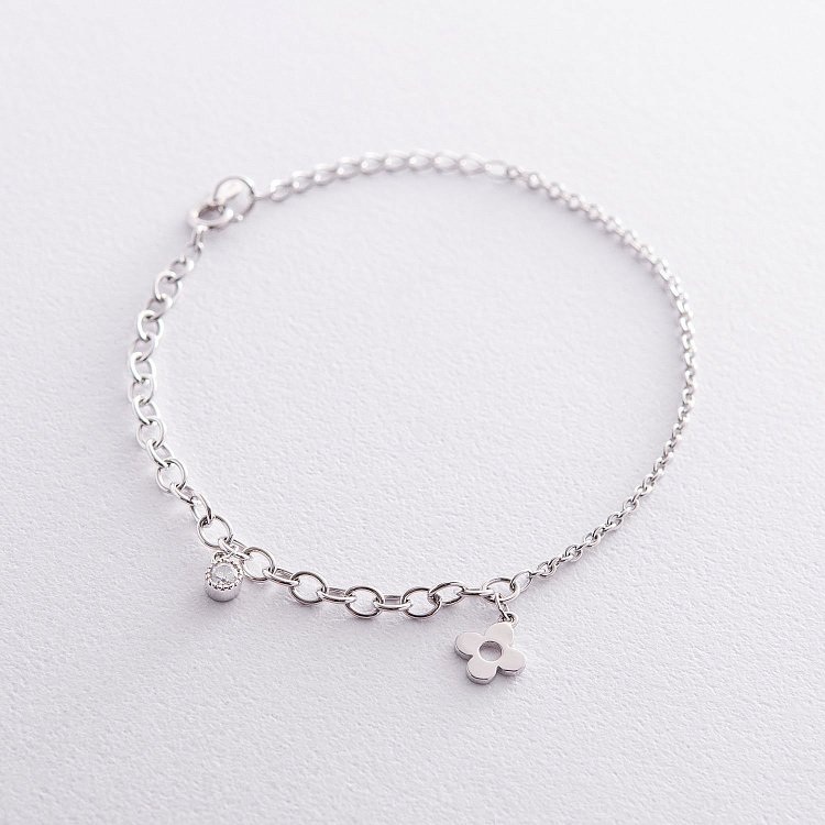 Срібний браслет "Квітка" з фіанітом 141342 від ювелірного магазину Онікс