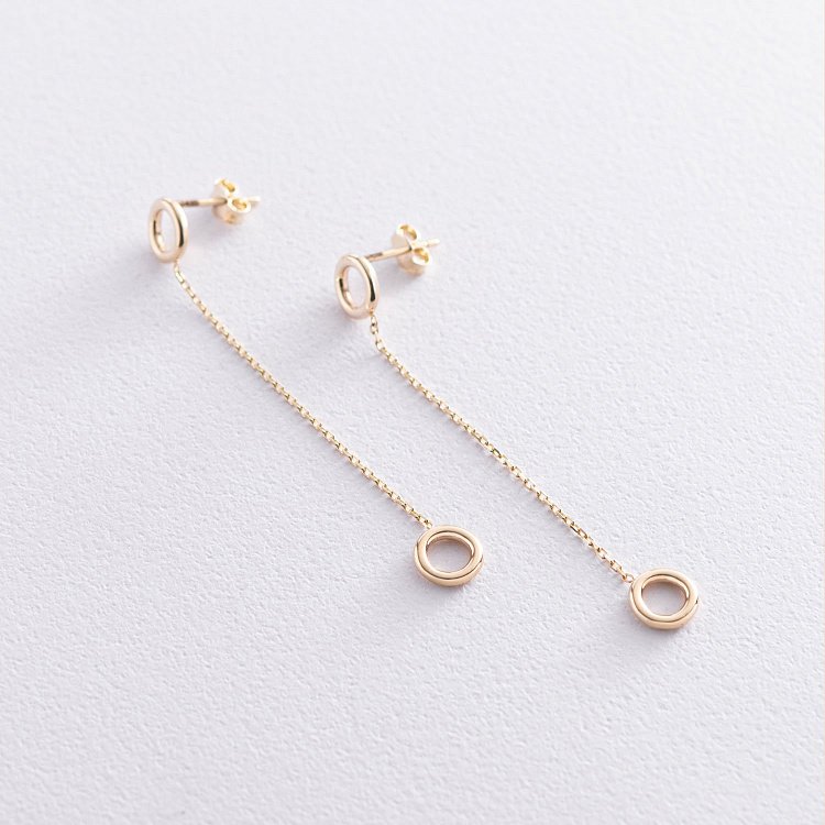 Сережки "Кружечки" на ланцюжку в жовтому золоті с07231 від ювелірного магазину Онікс - 2