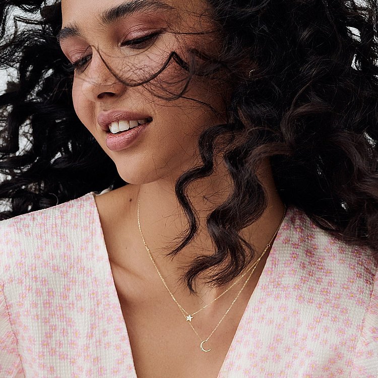 Двойное колье "Звезда и луна" в желтом золоте кол01875 от ювелирного магазина Оникс - 10