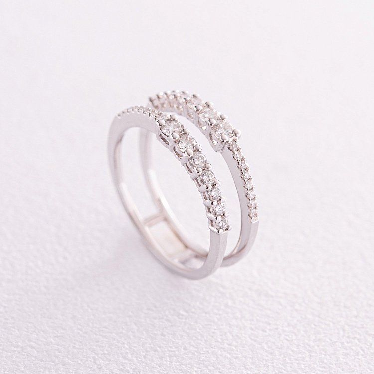 Подвійна каблучка в білому золоті з діамантами кб0466са від ювелірного магазину Онікс