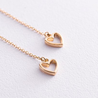 Сережки - протяжки "Сердечки" у жовтому золоті с07944 №3