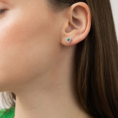 Золоті сережки - пусети "Конюшина" (діаманти, смарагди) сб0633ca №4