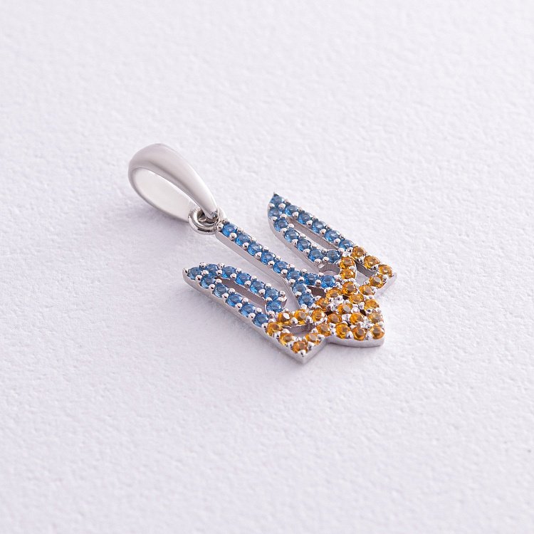 Серебряный кулон "Герб Украины - Тризуб" (голубые и желтые фианиты) 956 от ювелирного магазина Оникс - 3