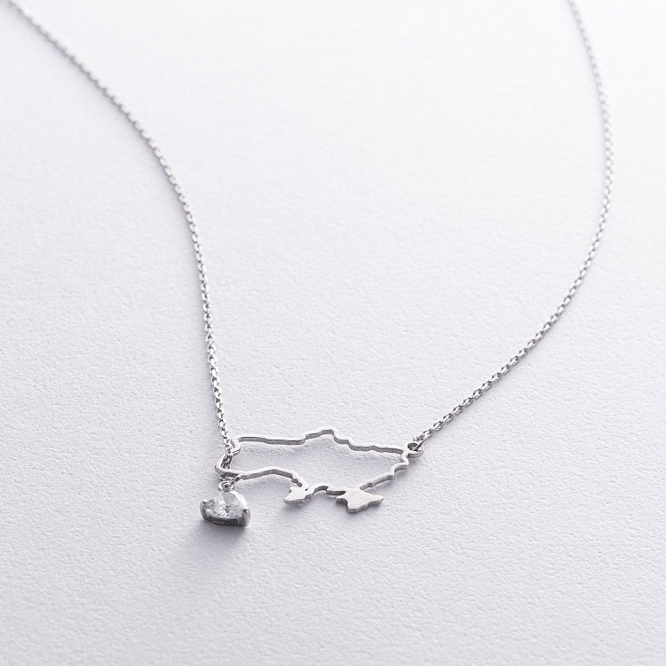 Срібне кольє - краватка "Карта України" (куб. цирконій Swarovski у формі серця) 4050с від ювелірного магазину Онікс - 6