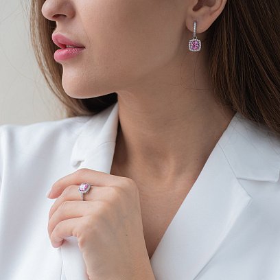 Серебряное кольцо с белыми и розовыми фианитами 112583 №3