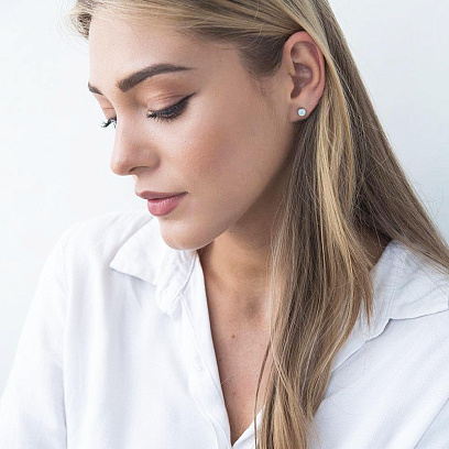 Золотые серьги-пусеты "Сияние" (синт. опал) 6 мм с05475 №7