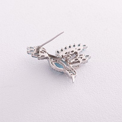 Серебряная брошь "Колибри" с разноцветными фианитами 049 №3