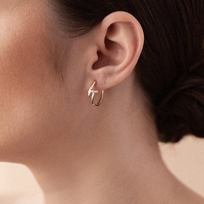 Сережки - кільця "Цвях" у жовтому золоті (фіаніти) с08343 №6