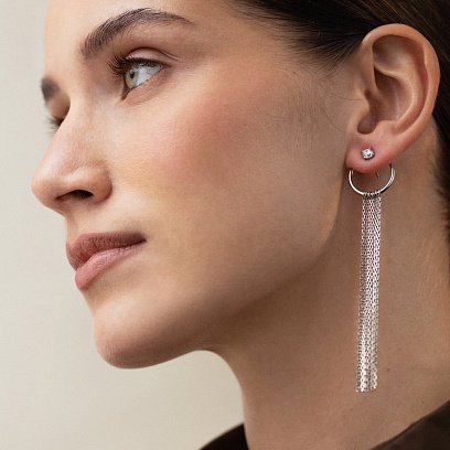 Срібні асиметричні сережки "Домініка" з фіанітами 123182 №6