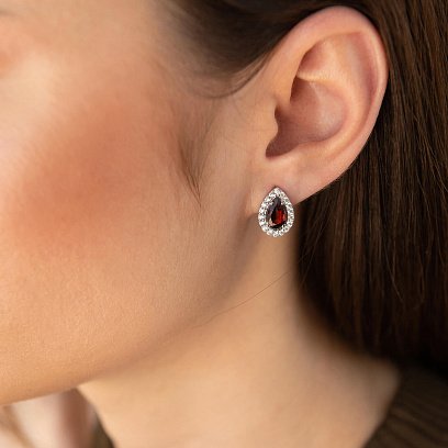 Срібні сережки з піропами і фіанітами GS-02-004-4110 №2