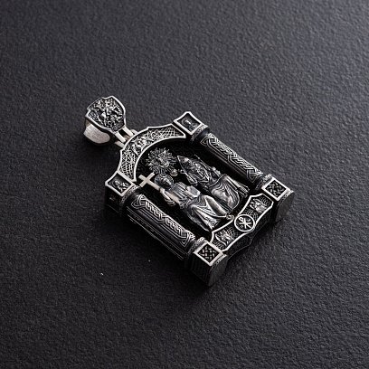 Срібний кулон "Миколай Чудотворець. Свята Трійця" (ебенове дерево) 1463 №5