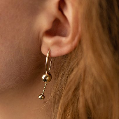 Серьги "Вдохновение" с шариками (желтое золото) с08369 №3