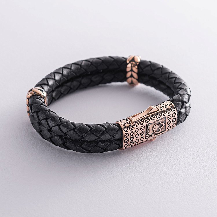 Мужской золотой браслет (кожа) Б0011 от ювелирного магазина Оникс