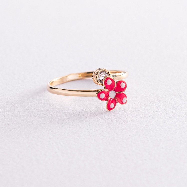 Детское золотое колечко Цветочек с фианитом к03457 от ювелирного магазина Оникс