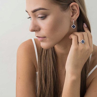 Золотое кольцо с сапфирами и бриллиантами R01555mi №5