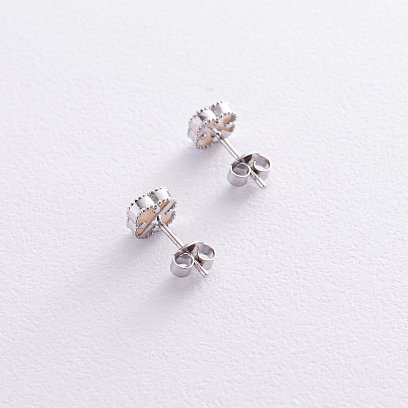 Сережки - пусети "Конюшина" з перламутром mini (біле золото) с08413 №3