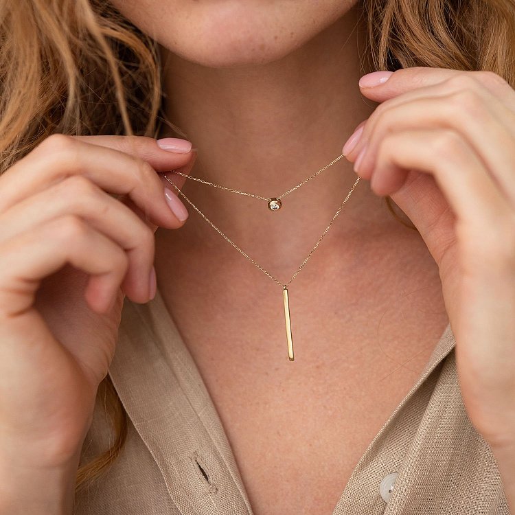 Двойное золотое колье "Хлоя" с фианитом кол02045 от ювелирного магазина Оникс