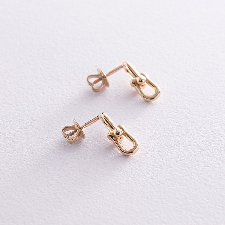 Серьги - пусеты "Фантазия" в желтом золоте с08182 от ювелирного магазина Оникс - 2