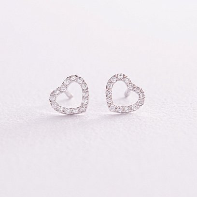 Золоті сережки - пусети "Сердечки" з діамантами 327081121