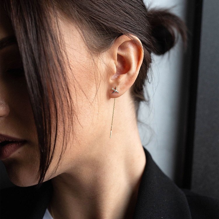 Сережки-протяжки "Літачок" в жовтому золоті с07112 від ювелірного магазину Онікс - 6