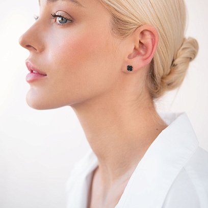 Золоті сережки-пусети "Конюшина" (чорні фіаніти) с07328 №2