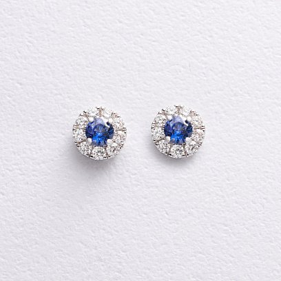 Золотые серьги - пусеты с бриллиантами и сапфирами сб0583mi