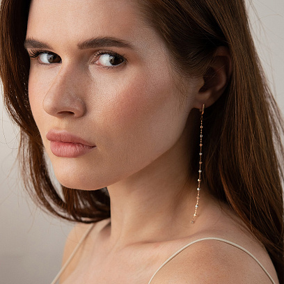 Сережки "Кульки на ланцюжку" (червоне, біле золото) с09371 №3