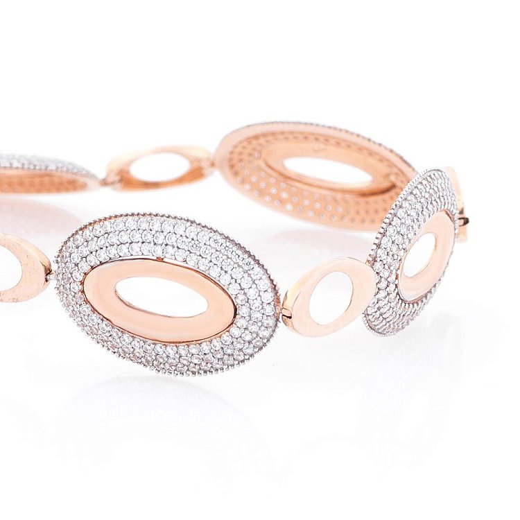 Золотой массивный браслет с фианитами б01181 от ювелирного магазина Оникс - 2