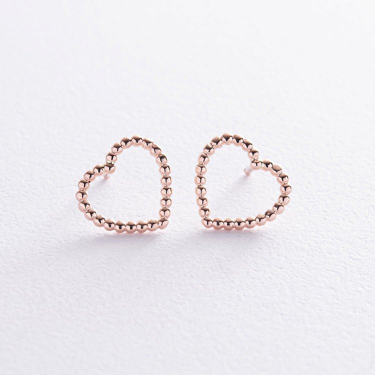 Серьги - пусеты "Сердечки" в красном золоте с08445 от ювелирного магазина Оникс