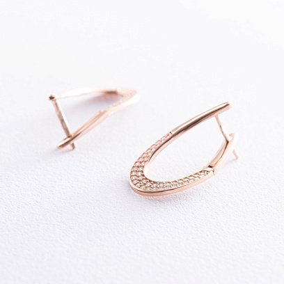 Серьги с фианитами в красном золоте с06095 №4