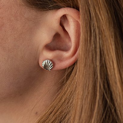 Сережки - пусети "Мушлі" в білому золоті с08471 №8