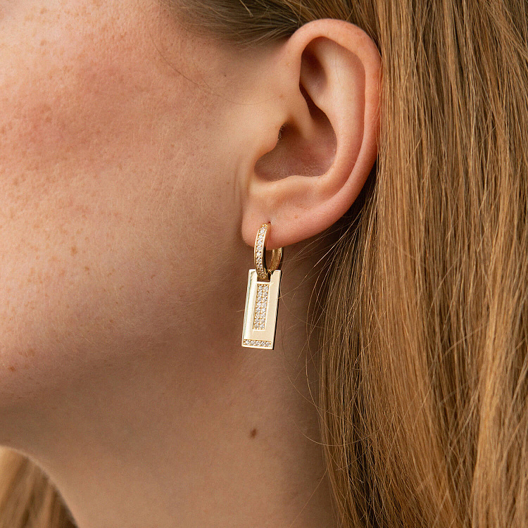 Сережки в жовтому золоті (фіаніти) с09226 від ювелірного магазину Онікс - 3