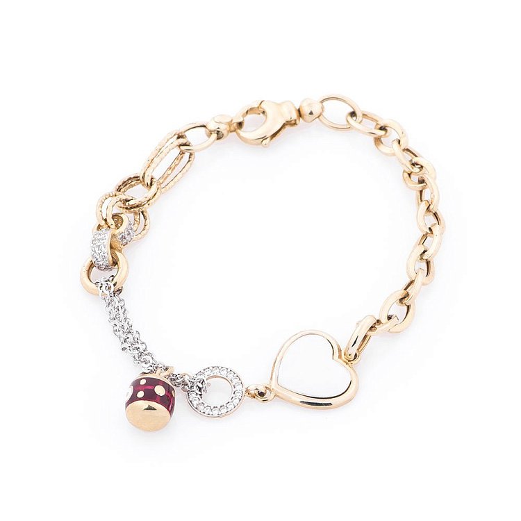 Золотой браслет "Сердце" с эмалью и фианитами б02301 от ювелирного магазина Оникс