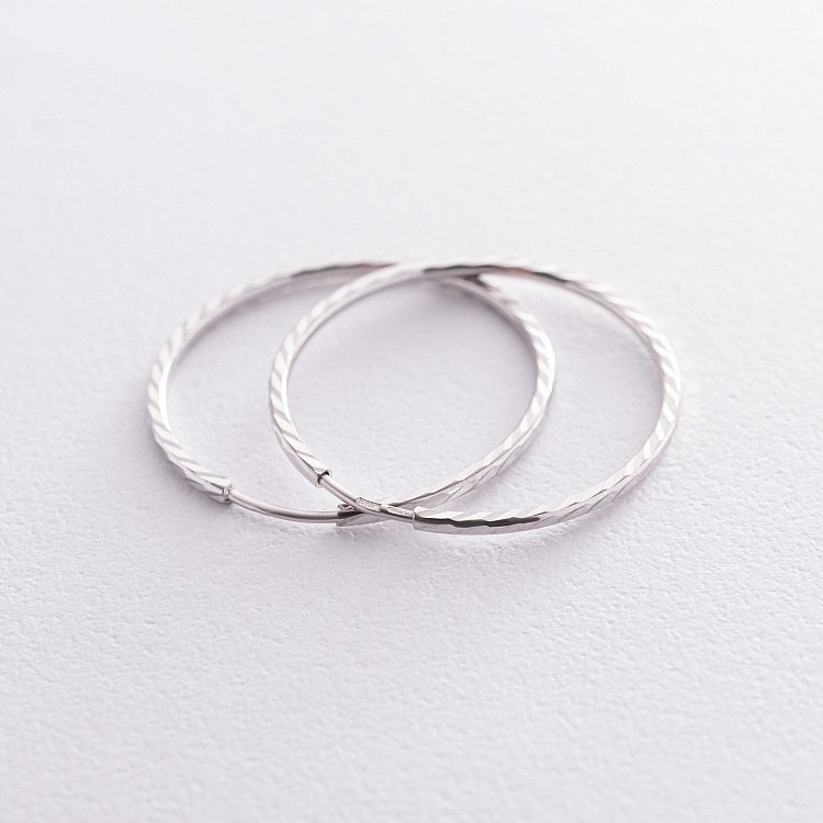 Сережки - кільця в білому золоті (2.9 см) с07144 від ювелірного магазину Онікс - 2