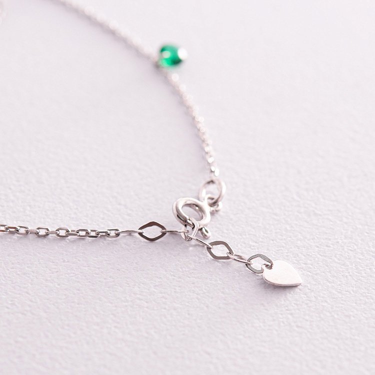 Браслет у сріблі на ногу (зелені та білі фіаніти) 141625 від ювелірного магазину Онікс - 3