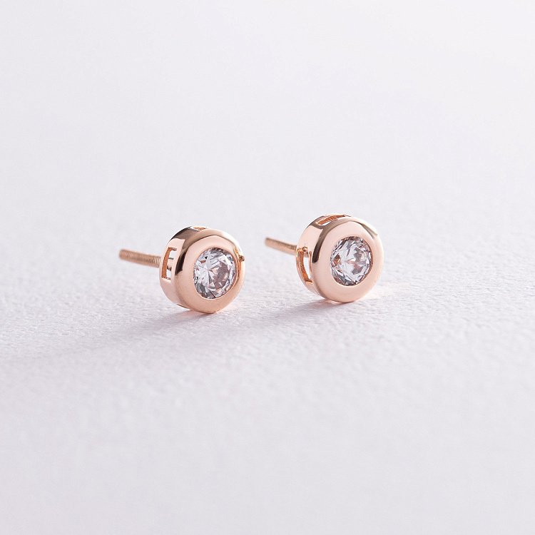 Золотые серьги - пусеты с фианитами с08147 от ювелирного магазина Оникс