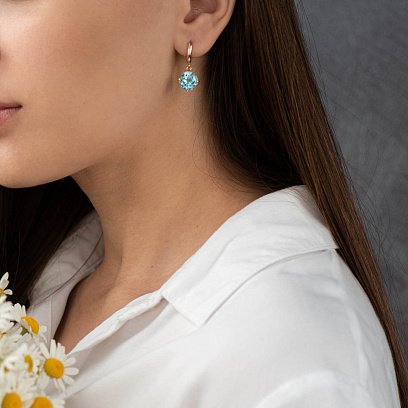 ﻿Золоті сережки "Захоплення" з блакитним топазом с05295 №11