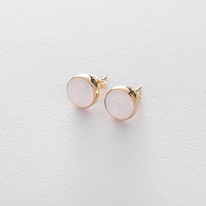 Золоті сережки-пусети "Сяйво" (синт. опал) 9 мм с07746 №3