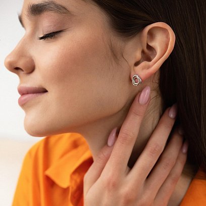 Серьги - пусеты "Увлечение" в белом золоте с06911 №4