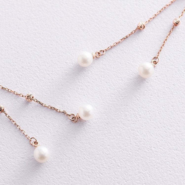 Золотые серьги Жемчуг на цепочке с07257 от ювелирного магазина Оникс - 2