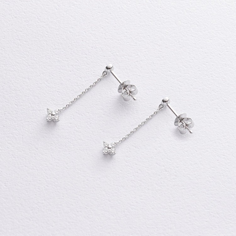 Золотые серьги - пусеты "Клевер" с бриллиантами сб0591lg от ювелирного магазина Оникс - 2