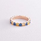 Кольцо с дорожкой голубых и желтых камней (красное золото) к07107 от ювелирного магазина Оникс - 6