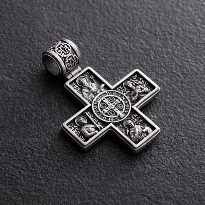 Серебряный крест "Иисус Христос с изображением святых" 7608 №4
