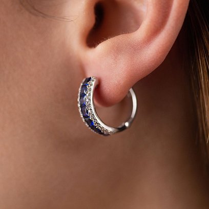 Серебряные серьги с синт. сапфирами и фианитами 2475/1р-HSPH №5