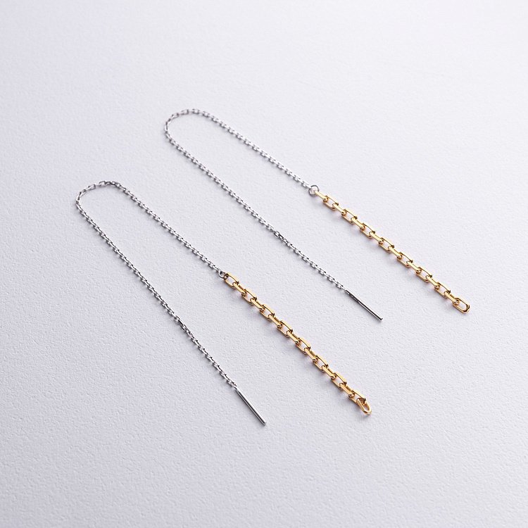 Срібні сережки - протяжки "Celine" (позолота) 123352 від ювелірного магазину Онікс