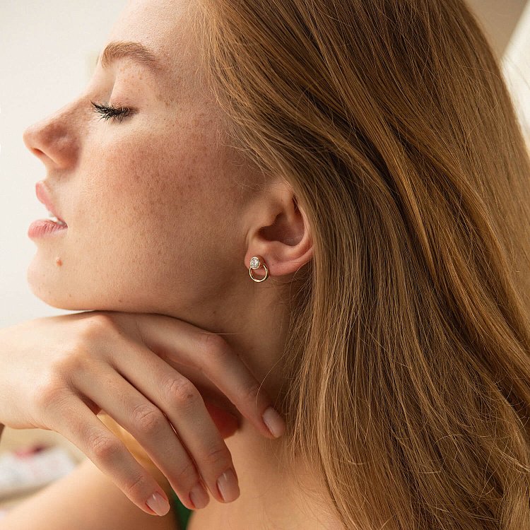 Серьги - пусеты "Эйприл" с фианитами (красное золото) с08232 от ювелирного магазина Оникс - 4